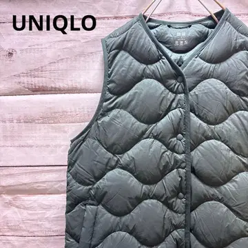 UNIQLO 울트라 라이트 다운 롱 베스트 다크 그린 수납 가방 있음 M