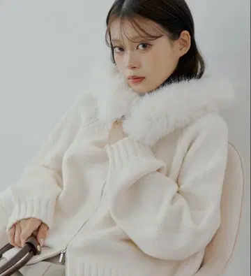 후드 퍼 W 지퍼 니트 가디건