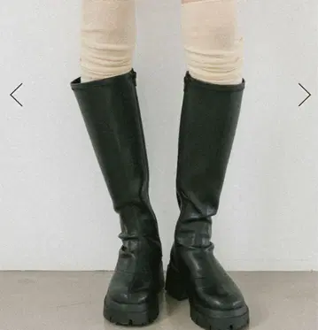 헤더 블랙 롱 부츠 통굽