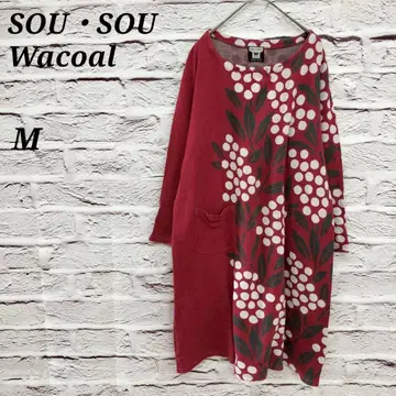 와코루 M SOU SOU 콜라보 튜닉 남천 패턴 코튼 일본제 레드