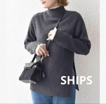 SHIPS 그레이 하이넥 프릴 니트 스웨터