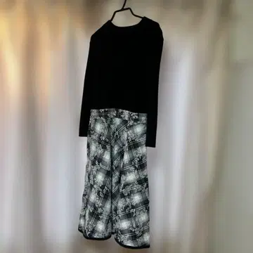 블랙 화이트 체크 무늬 원피스