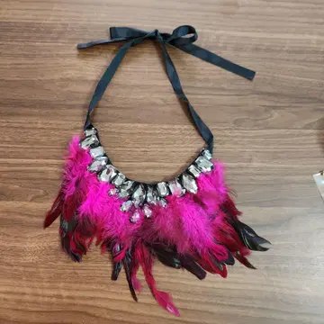 럭셔리 초커 핑크 깃털 크리스탈