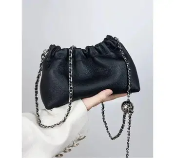 천연 가죽 소가죽 가죽 블랙 개더 숄더백