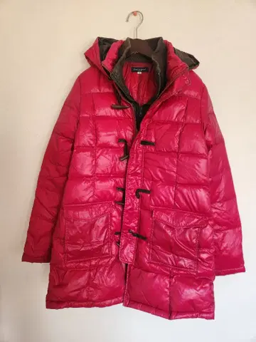 핑크 퀼팅 다운 자켓 후드 부착