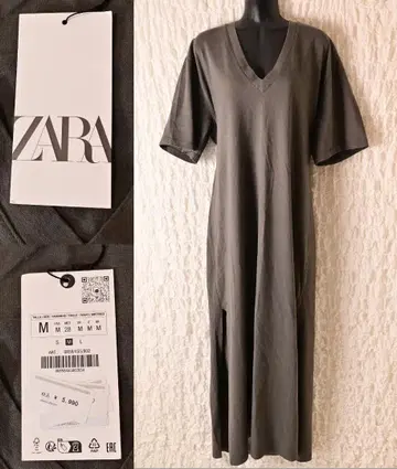 V4 새상품 EUR M 자라 ZARA 그레이 코튼 반팔 원피스