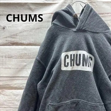 CHUMS 풀오버 후드티 박스 로고 호두 버튼 그레이 L 속기모