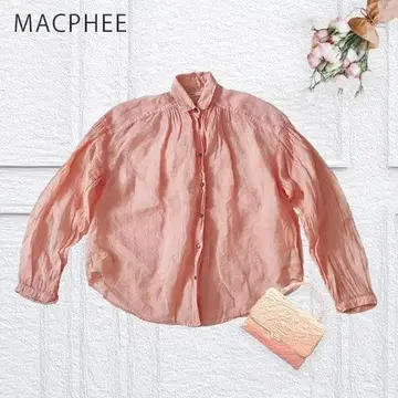 새상품급 MACPHEE 오렌지 린넨 100% 긴팔 개더 셔츠 M 사이즈