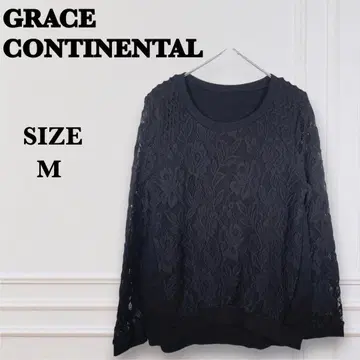 새상품급 [그레이스 콘티넨탈] 레이스 풀오버 꽃무늬 (M) 블랙 일본제