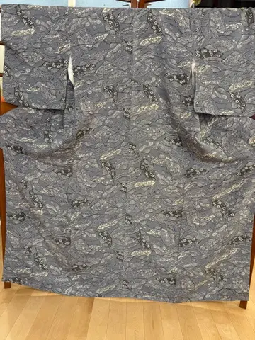 그레이 부채 무늬 코몬 기모노