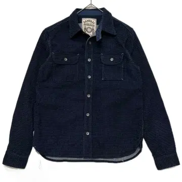 사무라이 진 컨디션 최상 자수 인디고 워크 셔츠 턱끈 M