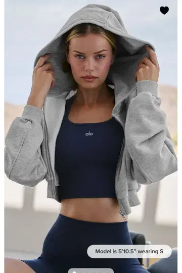 alo 그레이 크롭 후드 부착 후드티 S