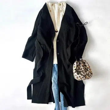 프리미에 아롱디스망 울 롱 가운 리버 코트 블랙 38 얇은 소재