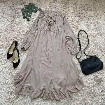 6673 맥시 원피스 브라운 베이지/양류 쉬폰/프릴 리본/롱