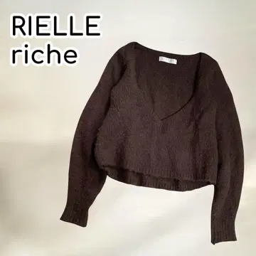 RIELLE riche 깊은 V넥 니트 긴팔 울 혼방 무지