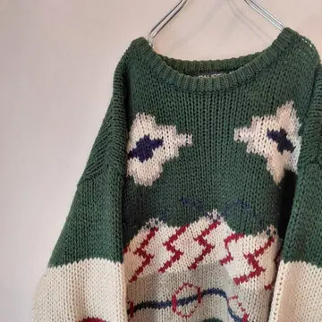 90s PAUSE 패턴 니트 스웨터 아크릴 니트 그린