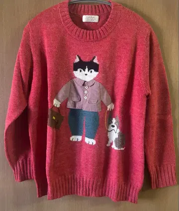 CARA 고양이와 개 자수 빨간색 스웨터