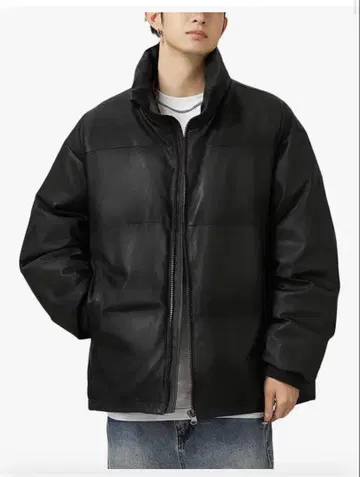 PU 가죽 패딩 자켓 스탠드 카라 블랙 L