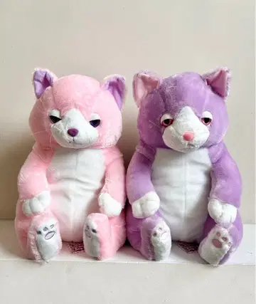 2개 [나는 고양이다] 오샤레 컬러 봉제 인형 핑크&퍼플 35cm