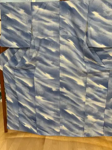 블루 계열 파도 무늬 꽃무늬 코몬 기모노