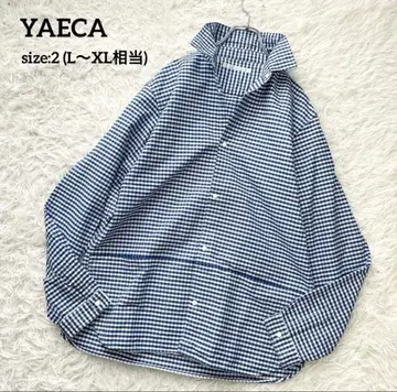 루즈한 사이즈 YAECA 긴팔 셔츠 스냅 버튼 블루 깅엄 체크