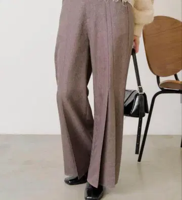 카스타네 플리츠 슬랙스 와이드 팬츠 브라운