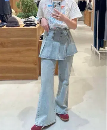 kastane 플리츠 스커트 포함 플레어 데님 바지 단품