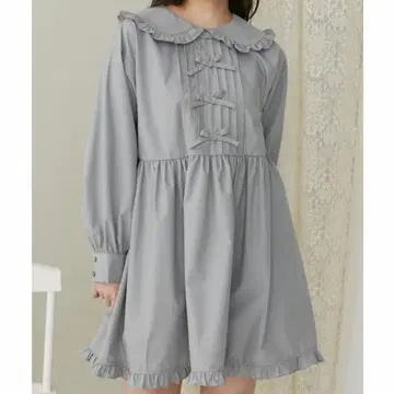 merry jenny 핀턱 리본 미니 원피스 그레이
