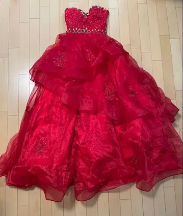 IRMA 빨간색 비즈 자수 롱 드레스