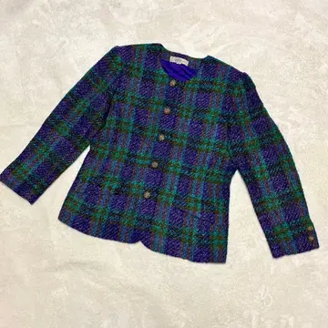 caribean 카리비안 트위드 노카라 자켓 골드 버튼 레트로