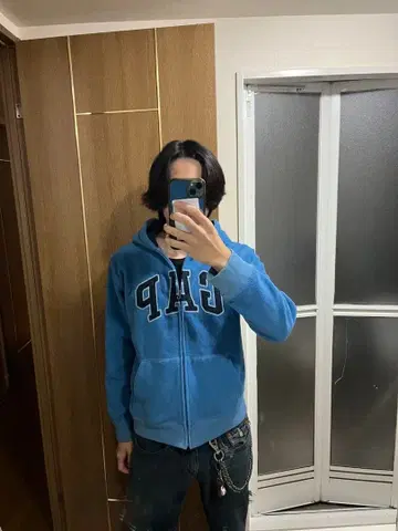 GAP 보아 후드티 지퍼 안감 서멀 블루