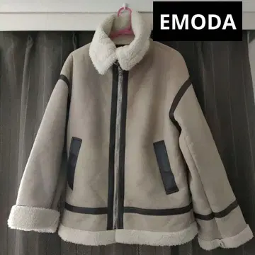 EMODA 인조 가죽 보아 자켓 베이지