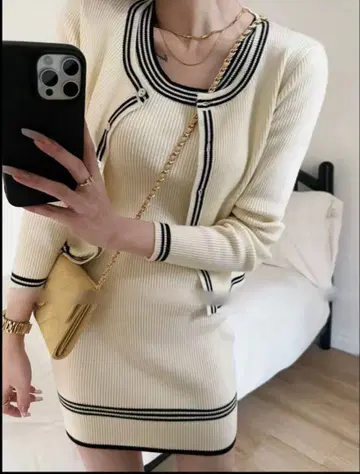 고급 니트 투피스 가디건 + 원피스 2세트 미사용 새상품