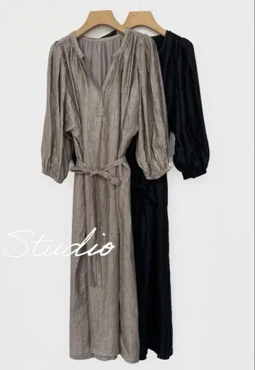 블랙 롱 원피스 허리 리본 포함 HAN Studio풍