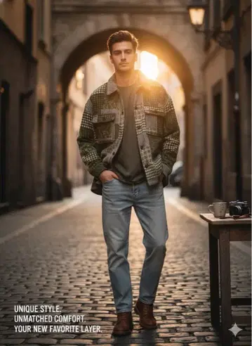 영국풍 체크 무늬 숏 자켓 / 울 블렌드 블루종