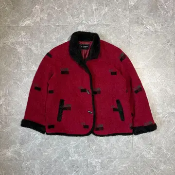 빨검 보아 자켓 퍼 포함 숏 기장 기하학 패턴 울 자켓