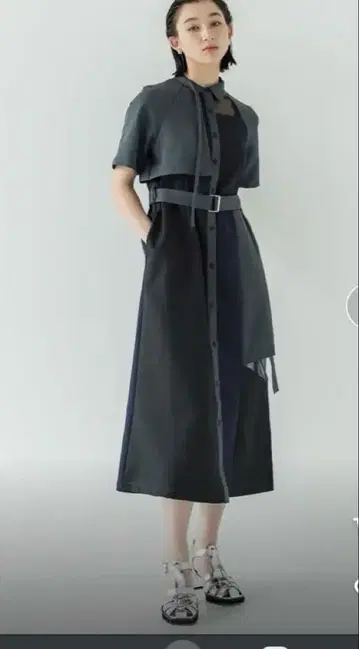 [ UNITED TOKYO ] 시어 콤비 블로킹 셔츠 원피스