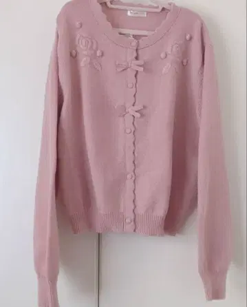 시마무라 아오키 미사코 빅 사이즈 리본 장미 니트 가디건 4L