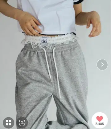 duei 레이스 장식 그레이 스웨트 팬츠