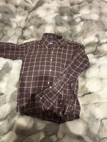 브라운 체크 긴팔 셔츠 폴로