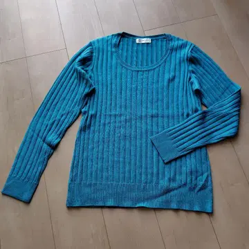MICHEL KLEIN 미쉘클랑 스웨터 터콰이즈 리브 긴팔