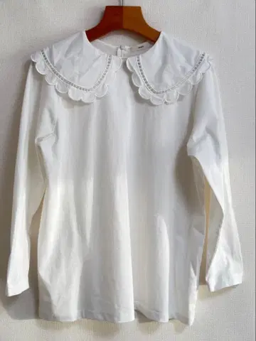 yori 요리 스캘럽 칼라 롱 tee 블라우스