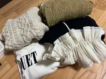 케이블 짜임 스웨터 프릴 상의 맨투맨 세트