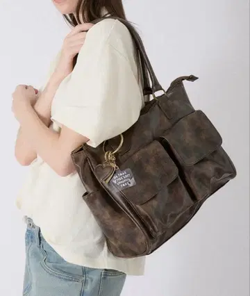 ONCILY 빈티지 보스턴 백 다크 브라운