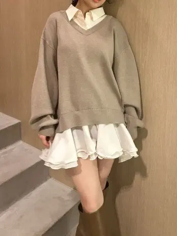 LILY BROWN 셔츠 도킹 프릴 미니 원피스 셋업