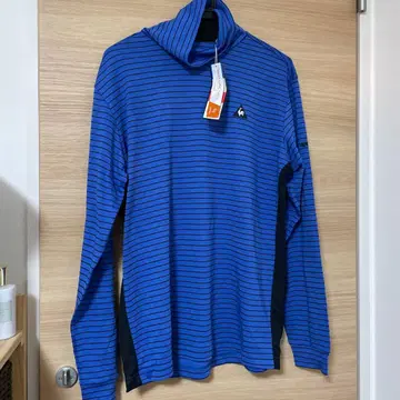 새상품 LL 사이즈 파랑 블랙 스트라이프 하이넥 셔츠