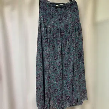 플레어 스커트 청보라색 꽃무늬