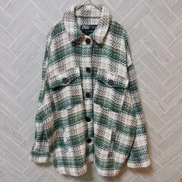 [ 자라 ] 체크 셔츠 자켓 그린 오버 사이즈