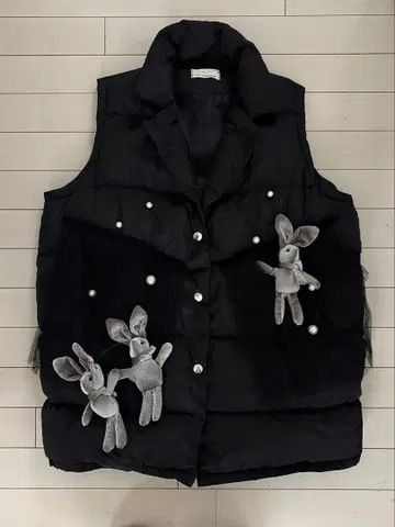 펄 장식 충전솜 아우터 베스트 토끼 참