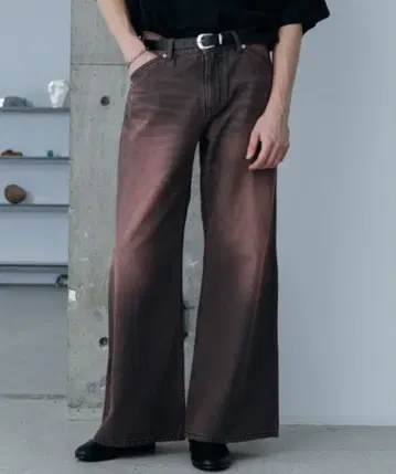 HARE 데님 와이드 플레어 팬츠 레드